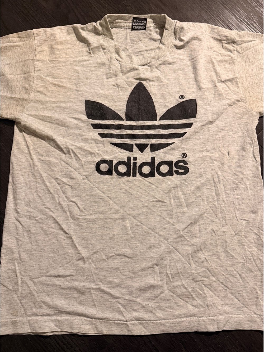 Vtg 90s Adidas Trefoil Bootleg Double Sided Grey Tee L USA